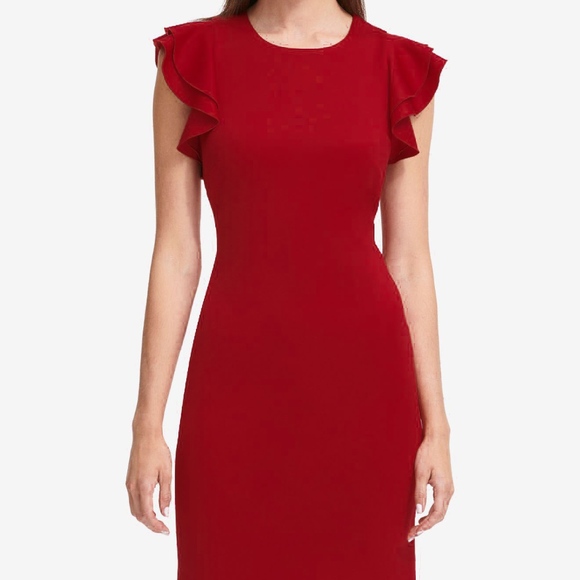 tommy hilfiger scuba sheath dress with flutter sleeves
